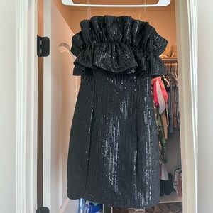 Strapless sequin black dress